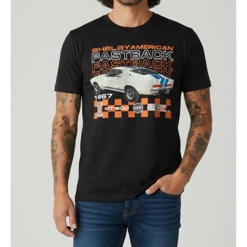 SHELBY American 1967 GT500 Fastback Mustang T-Shirt Men's 3XL Black Cotton
